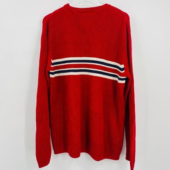 Tommy Hilfiger Size Large Red Flag Print Ribbed Knit Long Sleeve Sweater - Picture 6 of 6
